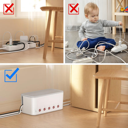 HoniHom Kabelbox mit Steckdosenleiste, 5-fach einzeln schaltbar, weiss