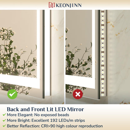 Keonjinn LED Badspiegel 60x80 cm, beschlagfrei, dimmbar, 3 Lichtfarben