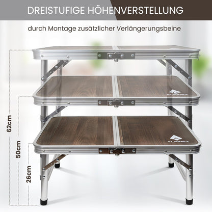 ALPINEZ Campingtisch klappbar, höhenverstellbar, 60 x 40 cm, Aluminium