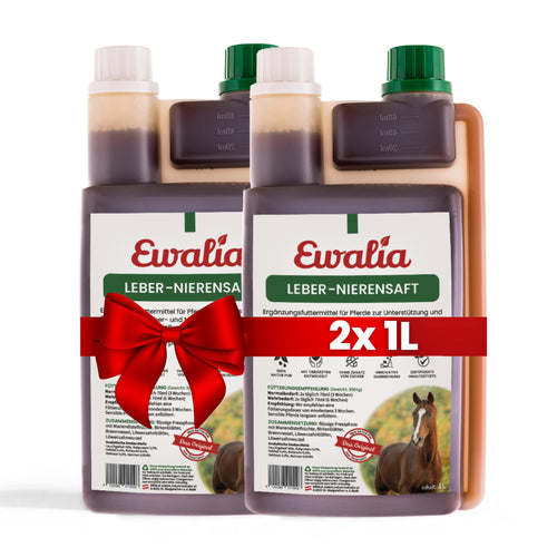 Ewalia Leber-Nierensaft Ergänzungsfuttermittel für Pferde, 2x1 Liter mit Birkenblatt und Mariendistel