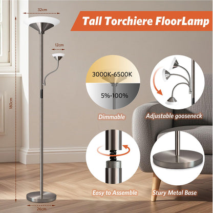 BBHome Stehlampe Deckenfluter LED dimmbar Leselampe - Silber