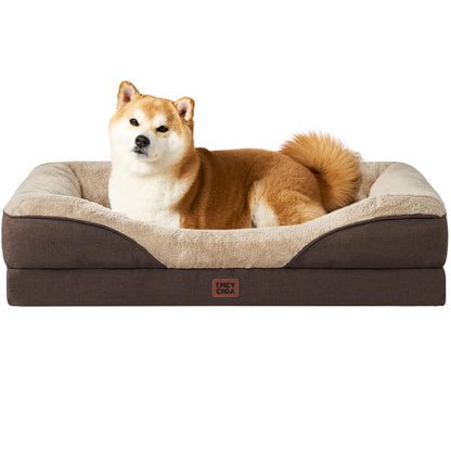 EHEYCIGA Orthopädisches Memory Foam Hundebett - Braun, Mittelgross. Rechteckiges, braunes Bett für orthopädischen Schlafkomfort.