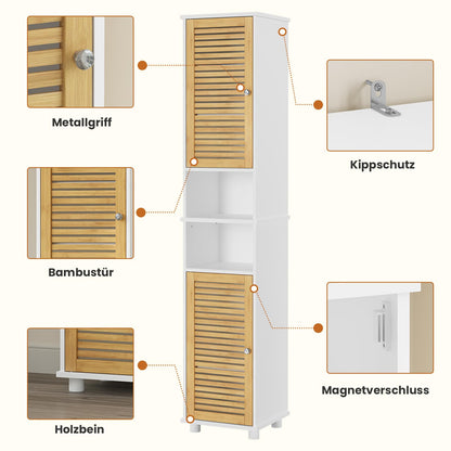 FORABAMB Badezimmer Hochschrank mit Bambustüren, 32 x 30 x 190 cm