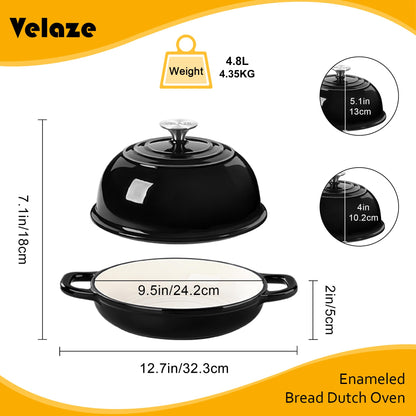 Velaze Dutch Oven Gusseisen Schmortopf emailliert 4,8 L schwarz