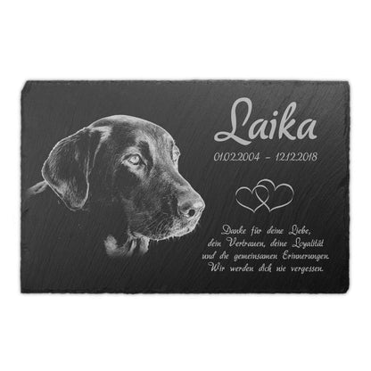 Paule Black Schiefer Tiergrabstein, personalisierte Gedenktafel 30x20 – Schieferplatte mit Bruchkante und Lasergravur