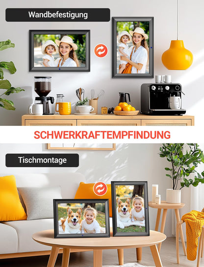 OBVHNUA Digitaler Bilderrahmen 10,1 Zoll IPS Display mit Fernbedienung