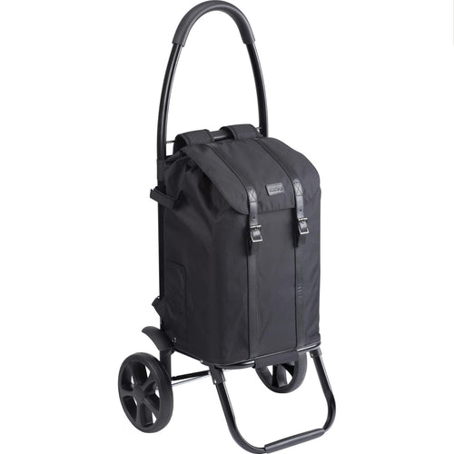 Meister 6816850 Einkaufstrolley Rucksack – 45L Black Edition. Schwarzer Rucksack auf Rollen transportiert Einkäufe, ziehbar oder tragbar.