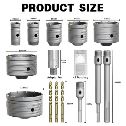 METOTY Bohrkrone Set 22-tlg. SDS Plus/Max - Beton Mauerwerk
