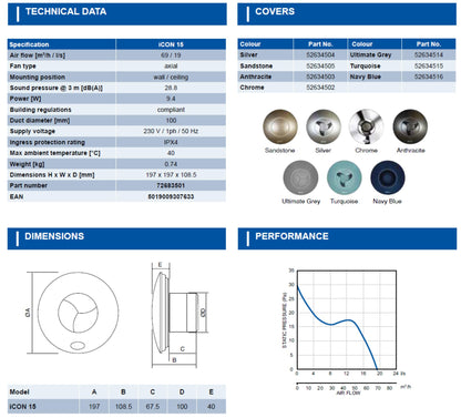 Airflow iCON 15 Badlüfter – geräuscharm, energiesparend 100mm