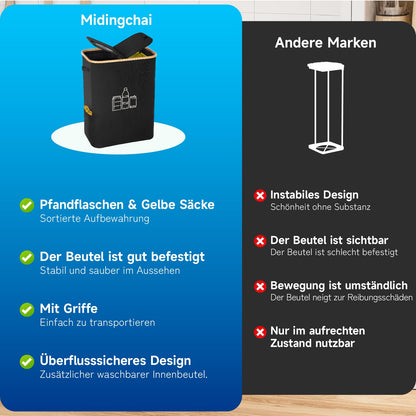MidingChai Gelber Sack & Pfandflaschen Müllsystem 2-in-1, Schwarz