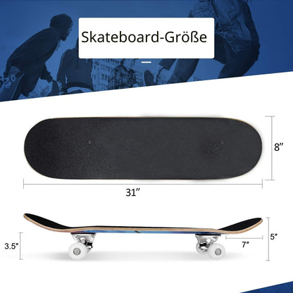 CLYCTIP Skateboard Komplettboard 31 x 8 Zoll, Ahorn Double Kick