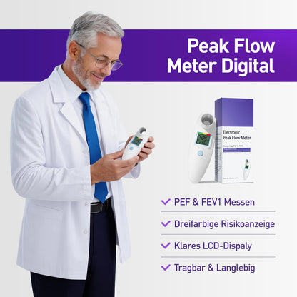 Nascool Peak Flow Meter PEF-1, digitales Spirometer mit LCD