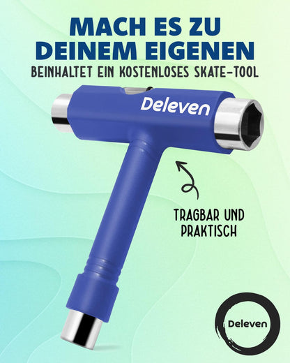 Deleven Skateboard LED Rollen 56 cm für Kinder & Erwachsene