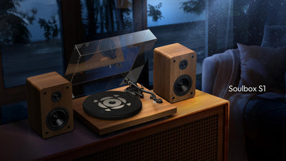 Qlearsoul SoulBox S1 Plattenspieler mit Stereo Lautsprechern