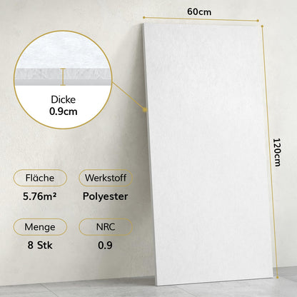 TONOR Akustikpaneele selbstklebend 120x60cm – 8er Set Weiss