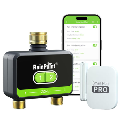 RAINPOINT Bewässerungscomputer WLAN mit 2 Ausgängen und App-Steuerung – Bewässerungsuhr mit Messinganschlüssen