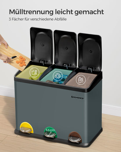 SONGMICS LTB45G Mülltrennsystem Treteimer - 45L Grüngrau-Schwarz