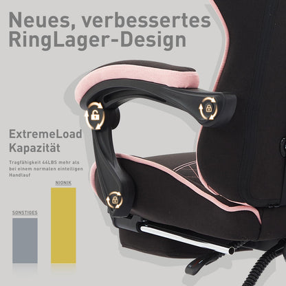 NIONIK Gaming Stuhl Racing Ergonomisch mit Fussstütze – Blackpink