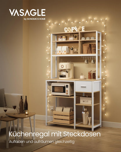 VASAGLE KKS027Y02 Küchenregal mit Steckdosen - goldeichenfarben-weiss