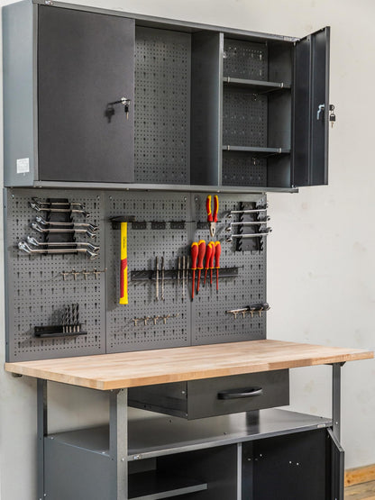 Ondis24 Kurt Werkstatt Hängeschrank abschliessbar - Grau Schwarz 120 cm
