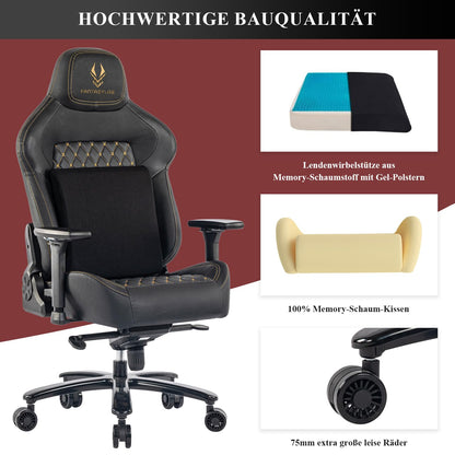 Fantasylab Gaming Stuhl 200KG Bürostuhl Chefsessel - Schwarz/Golden