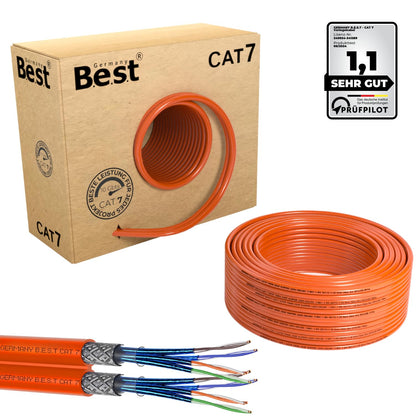 Germany B.e.s.t CAT 7 Verlegekabel S/FTP - 50m Duplex. Doppeltes Netzwerkkabel für 10 Gbit/s Ethernet-Installationen.