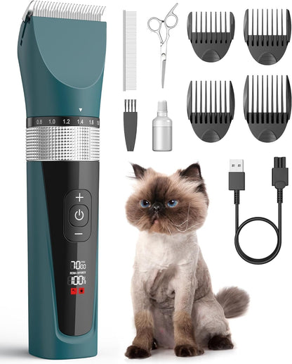 oneisall Katzenschermaschine leise, 5 Geschwindigkeiten, Grün mit LCD-Display und Keramikklinge