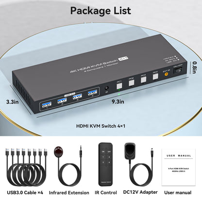 PVBCTCSID KVM Switch HDMI 4K60Hz - 4 PC, 1 Monitor