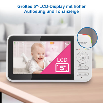 VTech VM924 Video-Babyphone mit Kamera, 5-Zoll-Display, Nachtsicht