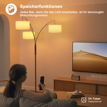 Bogen Stehlampe LED dimmbar Fernbedienung – Beige Stoffschirm