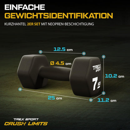 TREX SPORT Neopren Kurzhanteln Set 2 x 7 kg für Damen und Herren