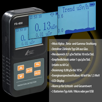 AGT Digitaler Geigerzähler Dosimeter – Alpha, Beta, Gamma