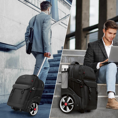 MATEIN Trolley Rucksack 17.3 Zoll mit Rollen – Schwarz für Reise & Arbeit
