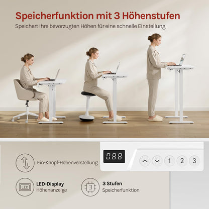 WOLTU Schreibtisch höhenverstellbar elektrisch, 100 x 48 cm, weiss