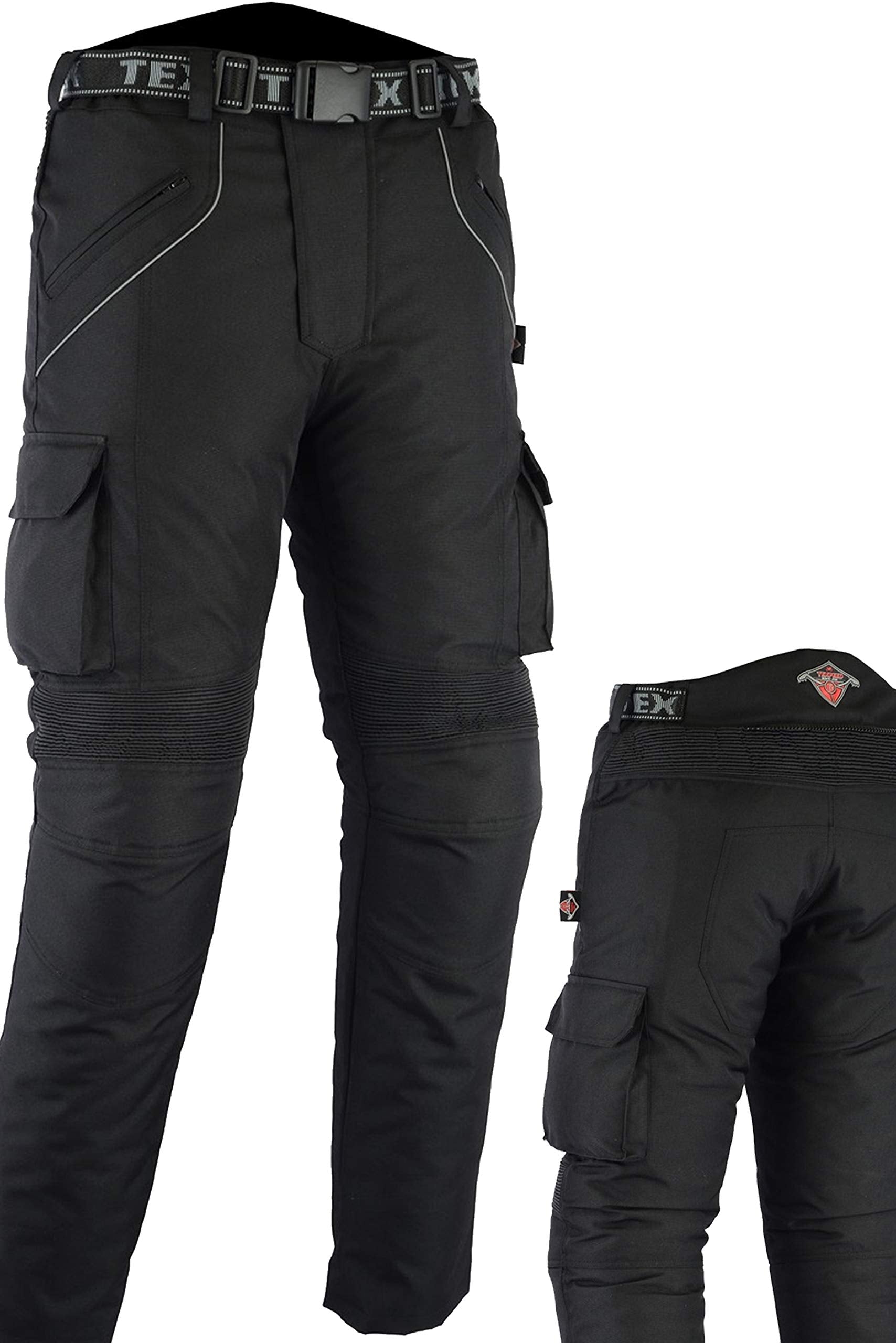 Texpeed Motorradhose Herren Textil Wasserdicht - Schwarz 6XL. Schwarze Textilhose, schützt vor Nässe beim Motorradfahren.