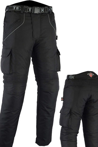 Texpeed Motorradhose Herren Textil Wasserdicht - Schwarz 6XL. Schwarze Textilhose, schützt vor Nässe beim Motorradfahren.