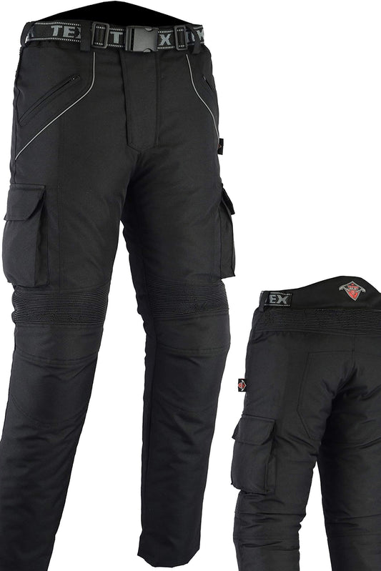 Texpeed Motorradhose Herren Textil Wasserdicht - Schwarz 6XL. Schwarze Textilhose, schützt vor Nässe beim Motorradfahren.