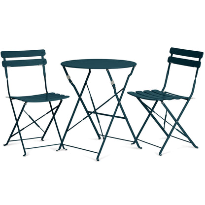 Vanage | Bistro Set Balkon | Balkonmöbel klappbar Set 3-teilig. Pulverbeschichteter Stahl-Tisch & 2 Stühle für Balkone & Gärten.