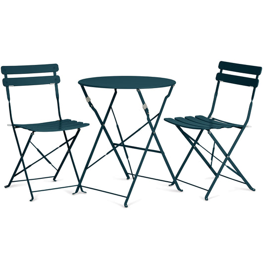 Vanage | Bistro Set Balkon | Balkonmöbel klappbar Set 3-teilig. Pulverbeschichteter Stahl-Tisch & 2 Stühle für Balkone & Gärten.