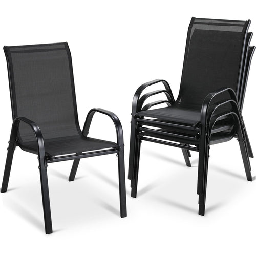 LIFERUN Gartenstuhl Hochlehner, stapelbar, 4er-Set, schwarz