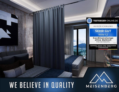 MEISENBERG Gardinenstange zum Klemmen 210-260 cm, Grau, Ø 32 mm