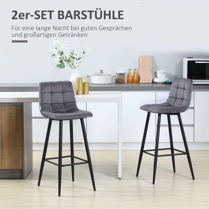 HOMCOM 2er-Set Barhocker – Samt Grau, Stahlbeine