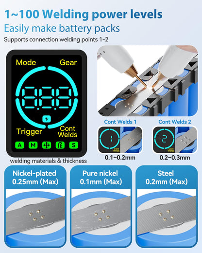 AWithZ UK1 Akku-Punktschweissgerät 9000W, 100 Stufen, Fusspedal