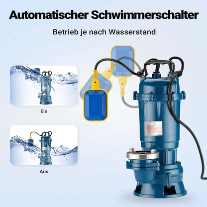 Wiltec Schmutzwasserpumpe 1500W Schwimmerschalter mit 20m Schlauch