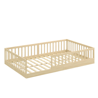 CADANI Timi 2in1 Bodenbett 120x200 cm Kiefer Massivholz Natur