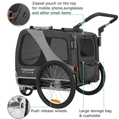 Tiggo DOGGYHUT Premium Large Hundefahrradanhänger 2in1 bis 35 kg