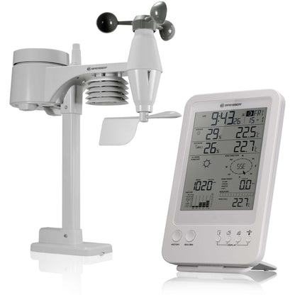 Bresser 5-in-1 Funkwetterstation - Weiss. Weisse, kompakte Wetterstation zur Messung von Temperatur, Luftfeuchtigkeit, Windgeschwindigkeit, Windrichtung und Niederschlag für private Wetterbeobachtung.
