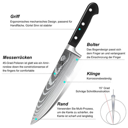 Dfito Profi Kochmesser Set Edelstahl 8-teilig Rolltasche