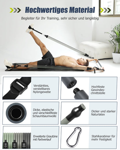 ALongSong Pilates Bar Fitness Set - 6 Bänder grau 30/40/50lbs
