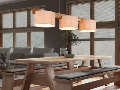 meineWunschleuchte Holzbalken Pendelleuchte – 3-flammig Beige 100cm